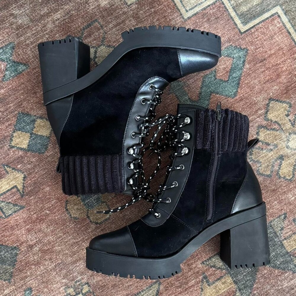 Chelsea & Violet Black Leather Suede Boots